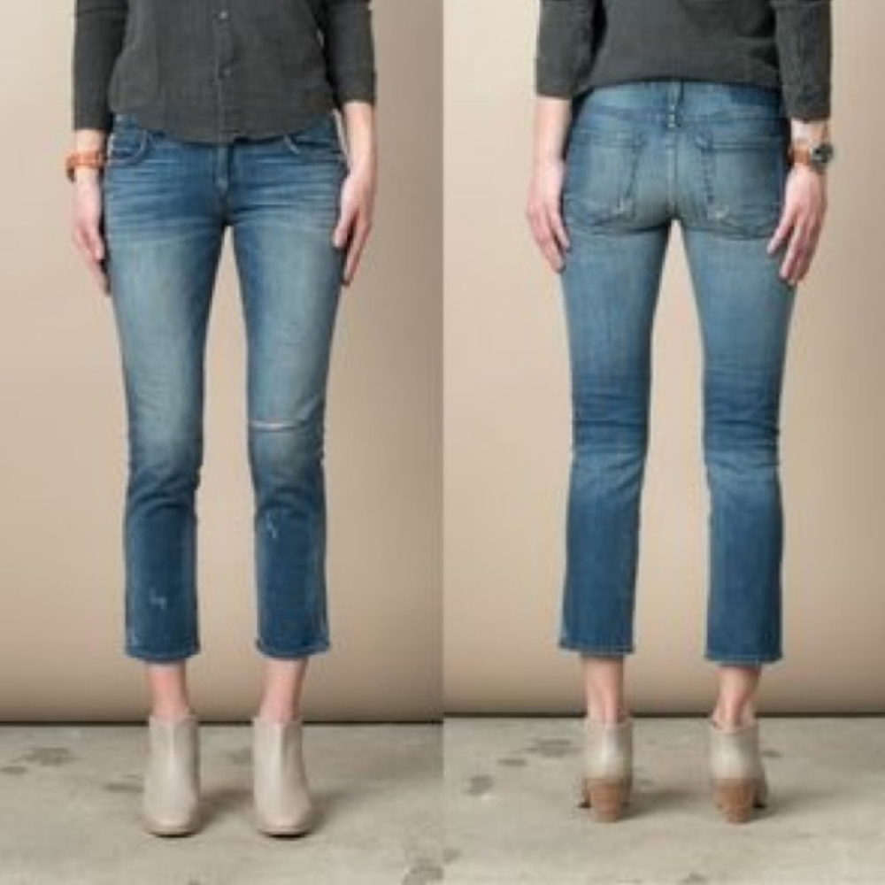 AMO Denim Kate In Seaside W/Destroy Blue Crop 26